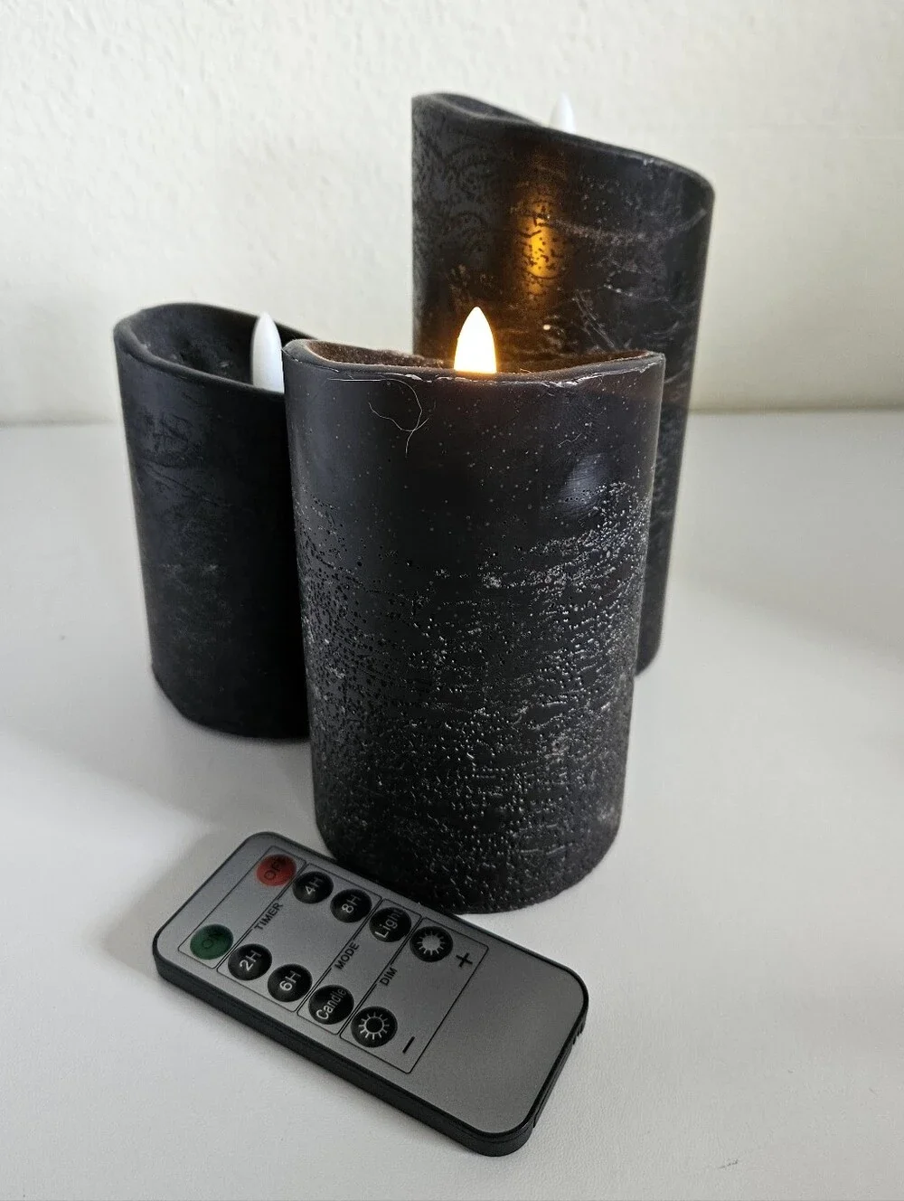 Black LED Pillar Flameless Candle Set with Remote